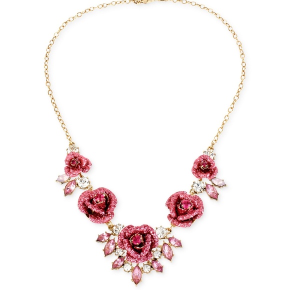 Betsey Johnson Jewelry - Betsey Johnson Glitter Rose Frontal Necklace